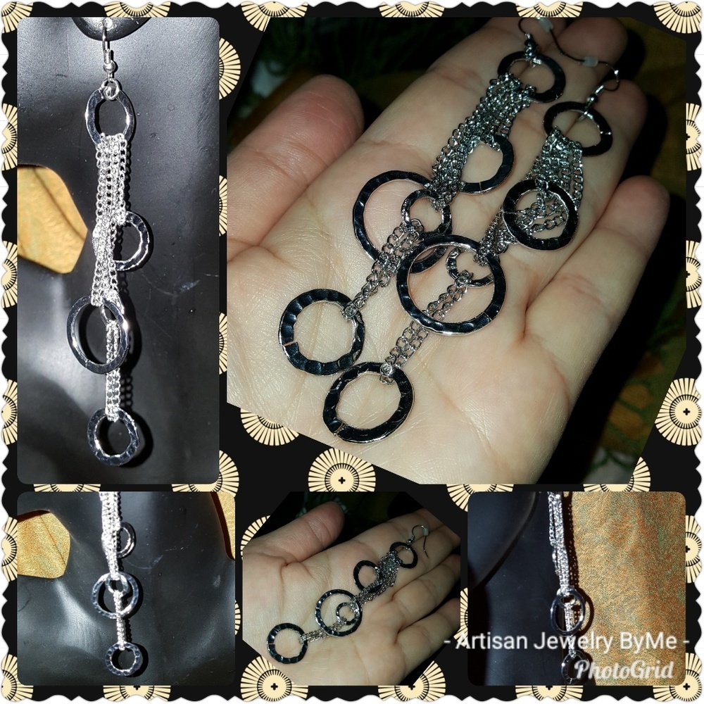 SALE Dangling Chain Tassels Hammered Loop Earrings - Picture 3 of 3